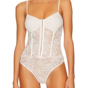 Free People Intimately Lace Night Rhythm Bodysuit in Ecru Corsette Cream